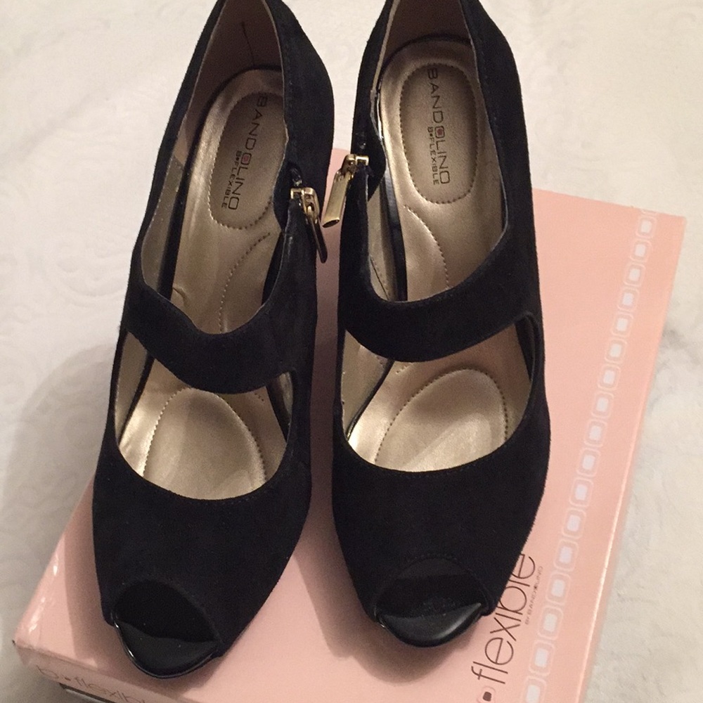 Shoes black suede and patent leather